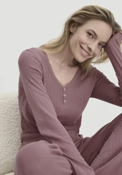hessnatur Pointelle Henley Schlafshirt PURE COTTON aus reiner Bio-Baumwolle von altrosa Outlet