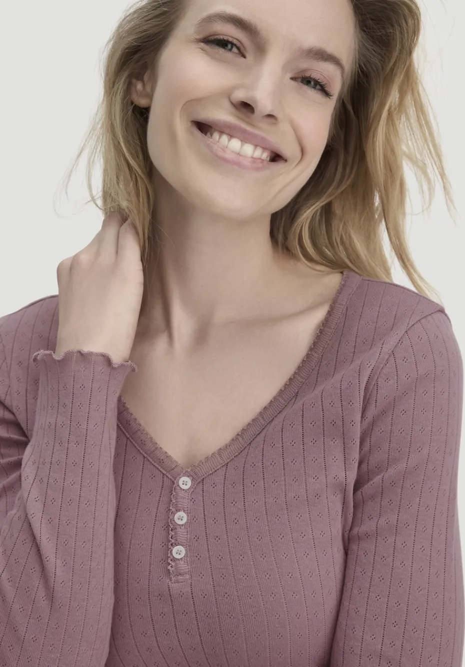 hessnatur Pointelle Henley Schlafshirt PURE COTTON aus reiner Bio-Baumwolle von altrosa Outlet