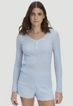 hessnatur Pointelle Henley Schlafshirt PURE COTTON aus reiner Bio-Baumwolle von nordisch blau Best