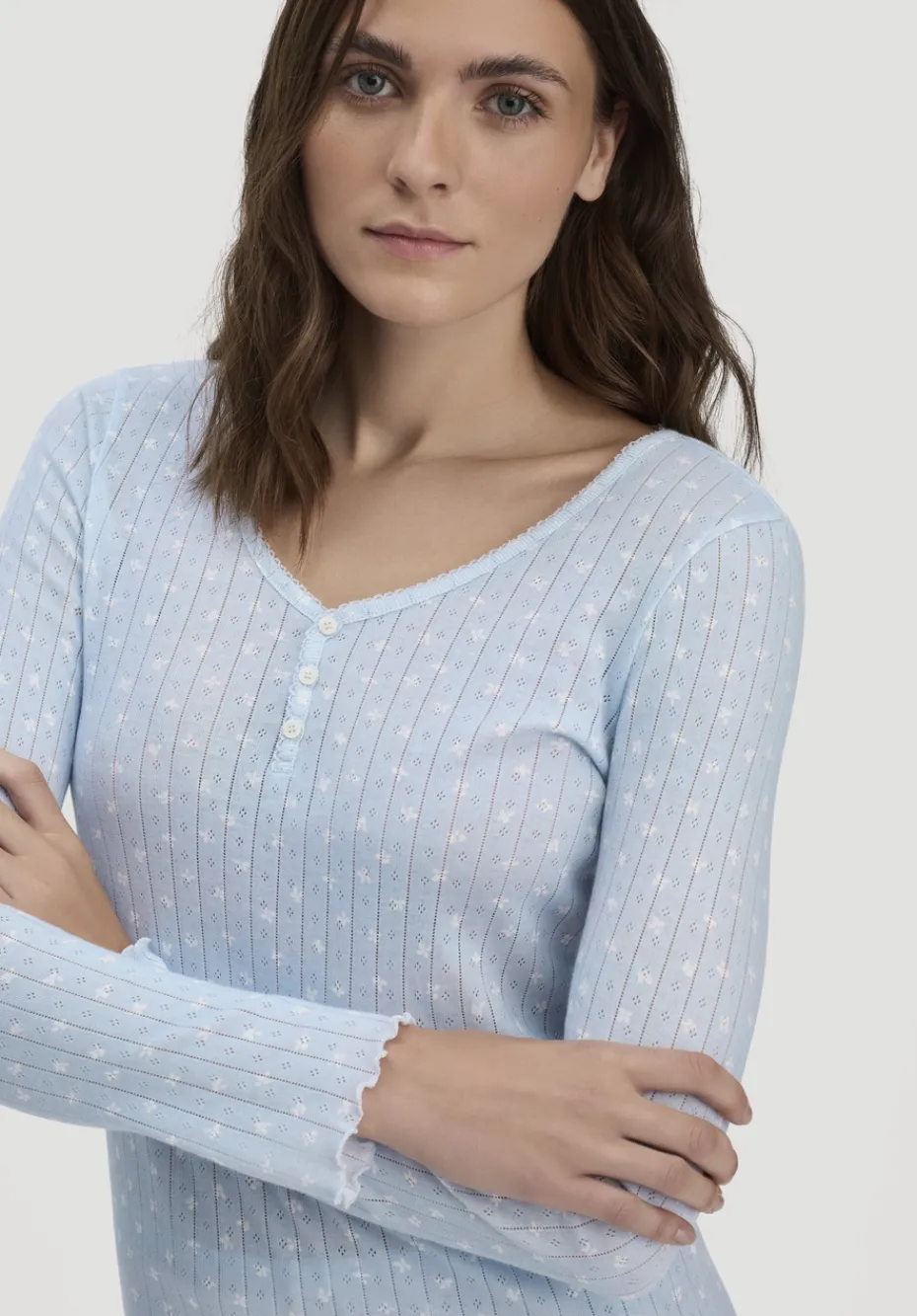 hessnatur Pointelle Henley Schlafshirt PURE COTTON aus reiner Bio-Baumwolle von nordisch blau Best
