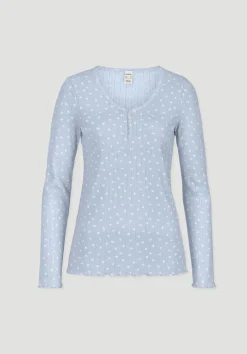 hessnatur Pointelle Henley Schlafshirt PURE COTTON aus reiner Bio-Baumwolle von nordisch blau Best
