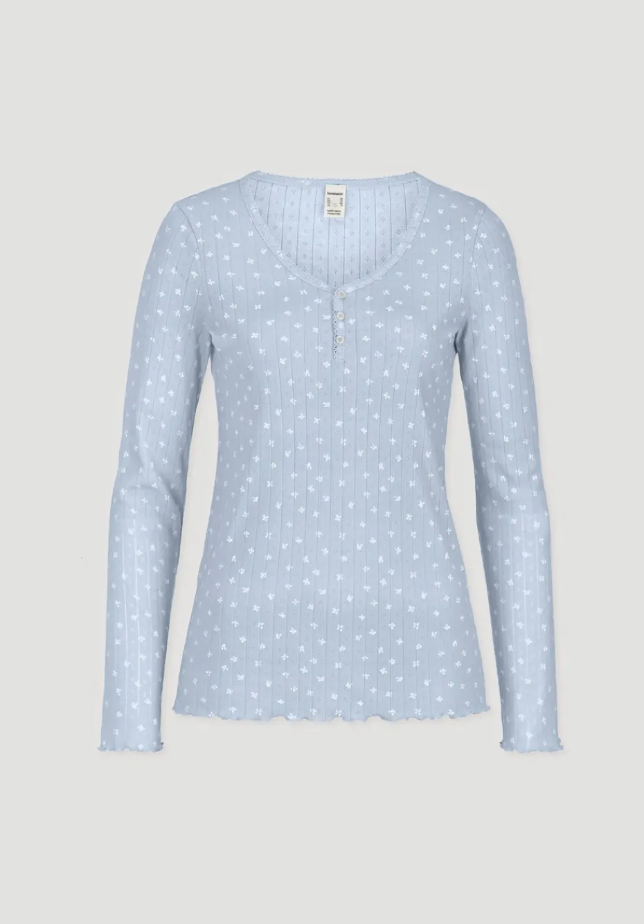 hessnatur Pointelle Henley Schlafshirt PURE COTTON aus reiner Bio-Baumwolle von nordisch blau Best
