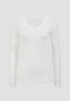 hessnatur Pointelle Henley Schlafshirt PURE COTTON aus reiner Bio-Baumwolle von naturweiss