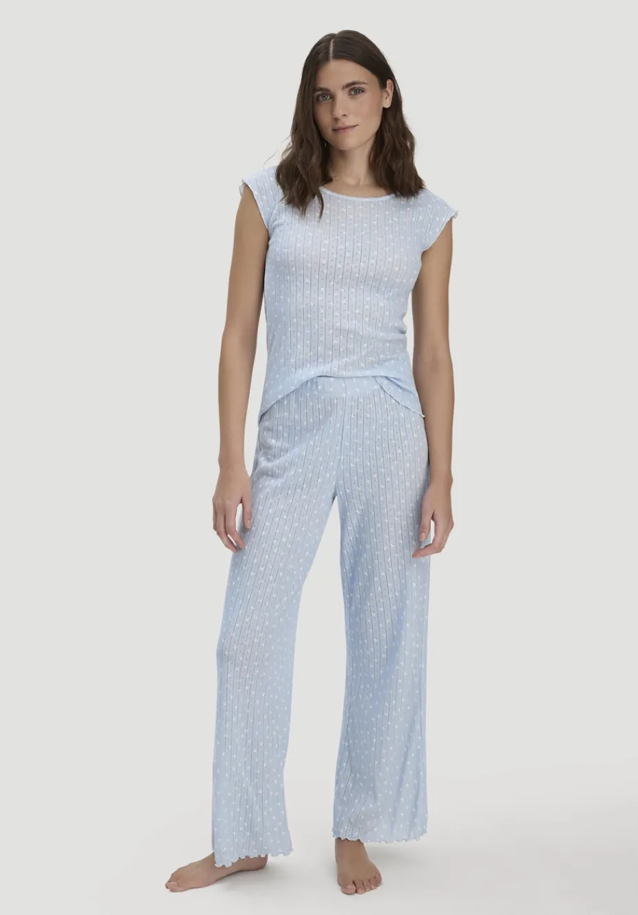 hessnatur Pointelle Schlafhose Relaxed PURE COTTON aus reiner Bio-Baumwolle von nordisch blau Hot