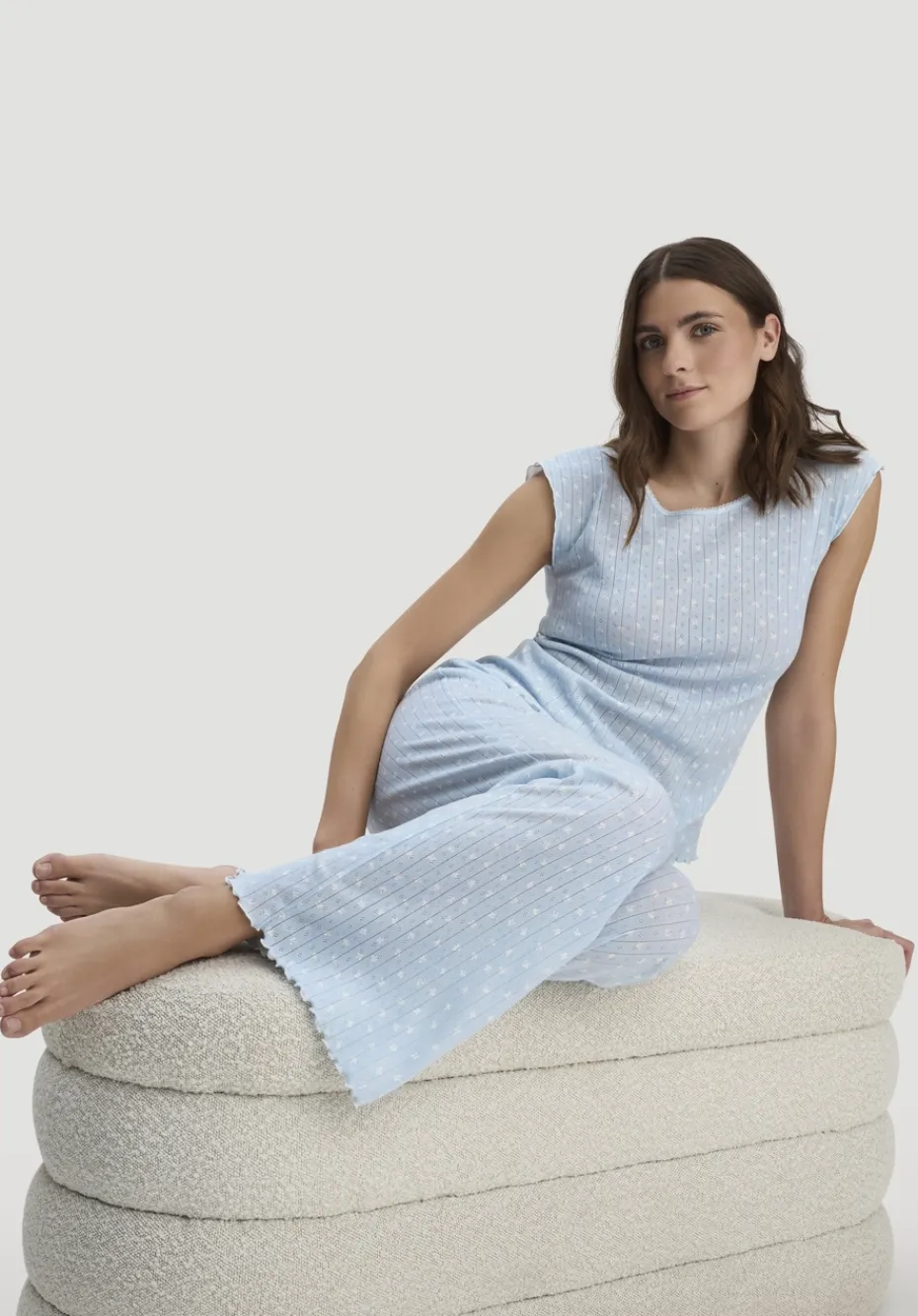 hessnatur Pointelle Schlafhose Relaxed PURE COTTON aus reiner Bio-Baumwolle von nordisch blau Hot