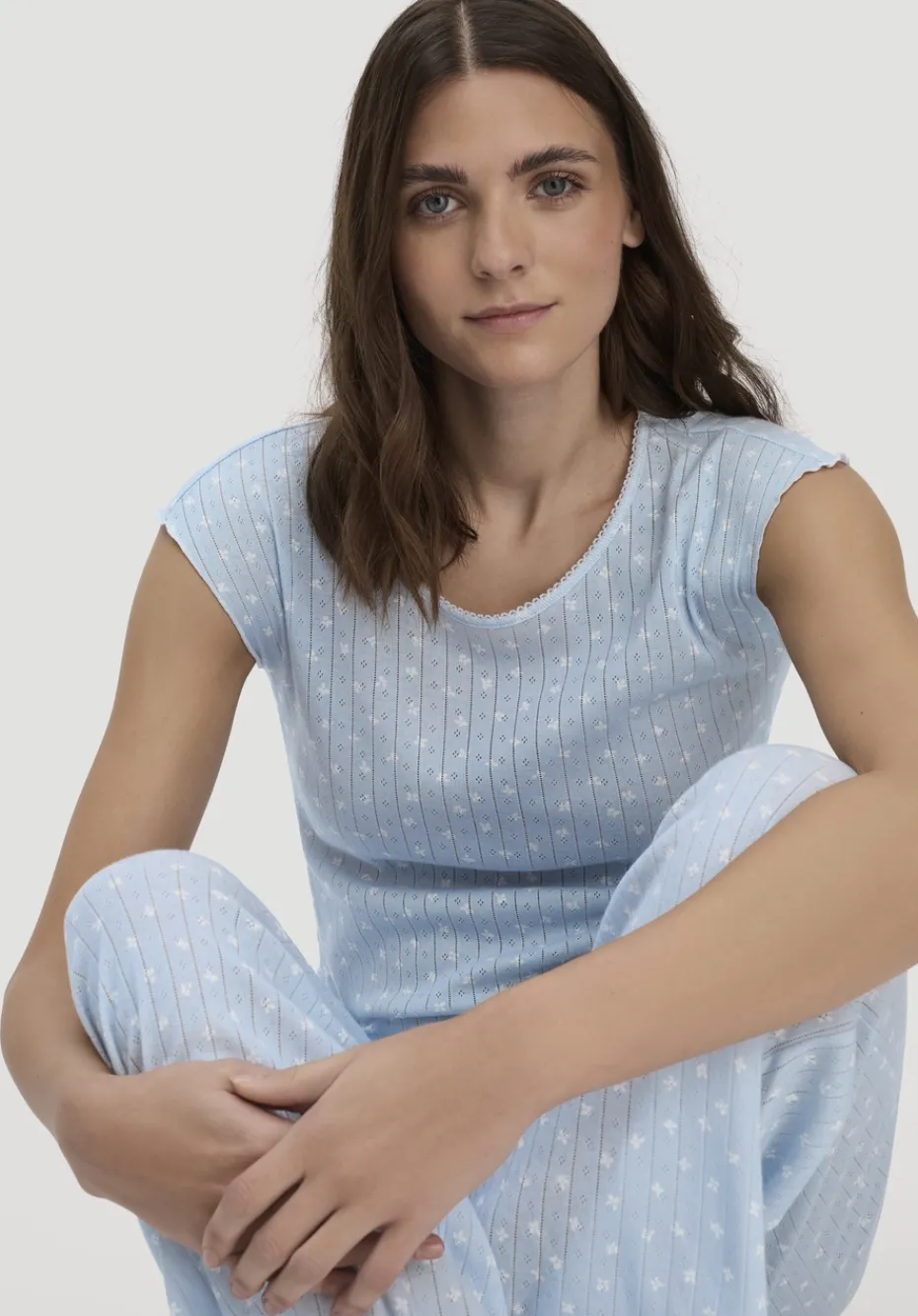 hessnatur Pointelle Schlafshirt PURE COTTON aus reiner Bio-Baumwolle von nordisch blau New