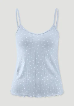hessnatur Pointelle Spaghetti Top PURE COTTON aus reiner Bio-Baumwolle von nordisch blau Clearance