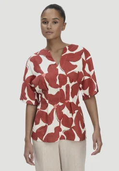 hessnatur Print Bluse Relaxed aus reinem Leinen von terrakotta Clearance