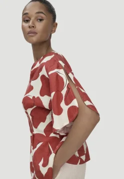 hessnatur Print Bluse Relaxed aus reinem Leinen von terrakotta Clearance