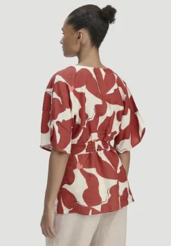 hessnatur Print Bluse Relaxed aus reinem Leinen von terrakotta Clearance