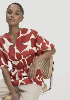hessnatur Print Bluse Relaxed aus reinem Leinen von terrakotta Clearance