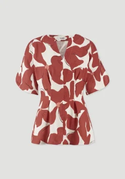 hessnatur Print Bluse Relaxed aus reinem Leinen von terrakotta Clearance