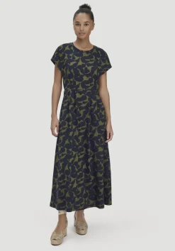 hessnatur Print Jersey Kleid Knöchellang Relaxed aus reiner Bio-Baumwolle von oliv Best