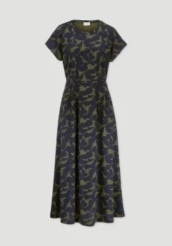 hessnatur Print Jersey Kleid Knöchellang Relaxed aus reiner Bio-Baumwolle von oliv Best