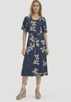 hessnatur Print Jersey Kleid kniebedeckend Slim aus TENCEL™ Lyocell von mitternachtsblau Outlet