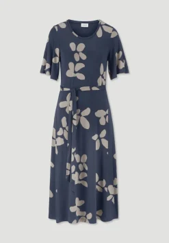 hessnatur Print Jersey Kleid kniebedeckend Slim aus TENCEL™ Lyocell von mitternachtsblau Outlet