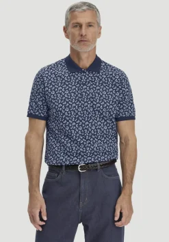 hessnatur Print Piqué Polo Relaxed aus reiner Bio-Baumwolle von nachtblau New