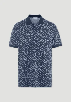hessnatur Print Piqué Polo Relaxed aus reiner Bio-Baumwolle von nachtblau New