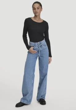hessnatur Rib Shirt Slim aus Bio-Merinowolle und TENCEL™ Lyocell von schwarz Outlet