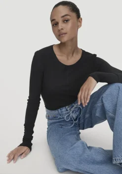 hessnatur Rib Shirt Slim aus Bio-Merinowolle und TENCEL™ Lyocell von schwarz Outlet