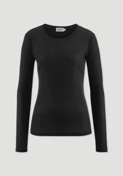 hessnatur Rib Shirt Slim aus Bio-Merinowolle und TENCEL™ Lyocell von schwarz Outlet