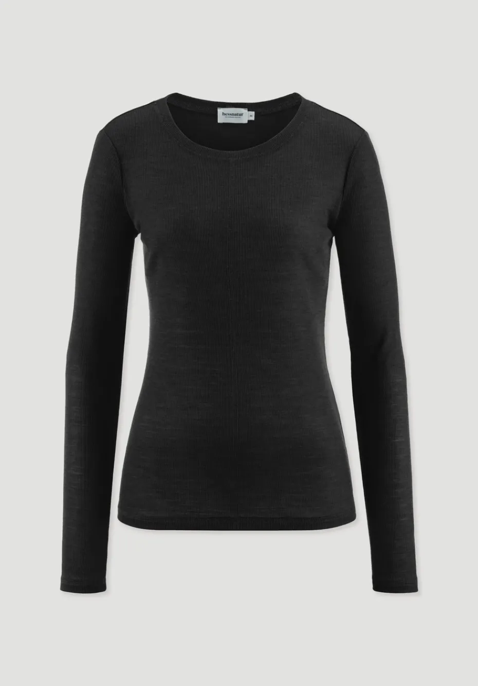 hessnatur Rib Shirt Slim aus Bio-Merinowolle und TENCEL™ Lyocell von schwarz Outlet
