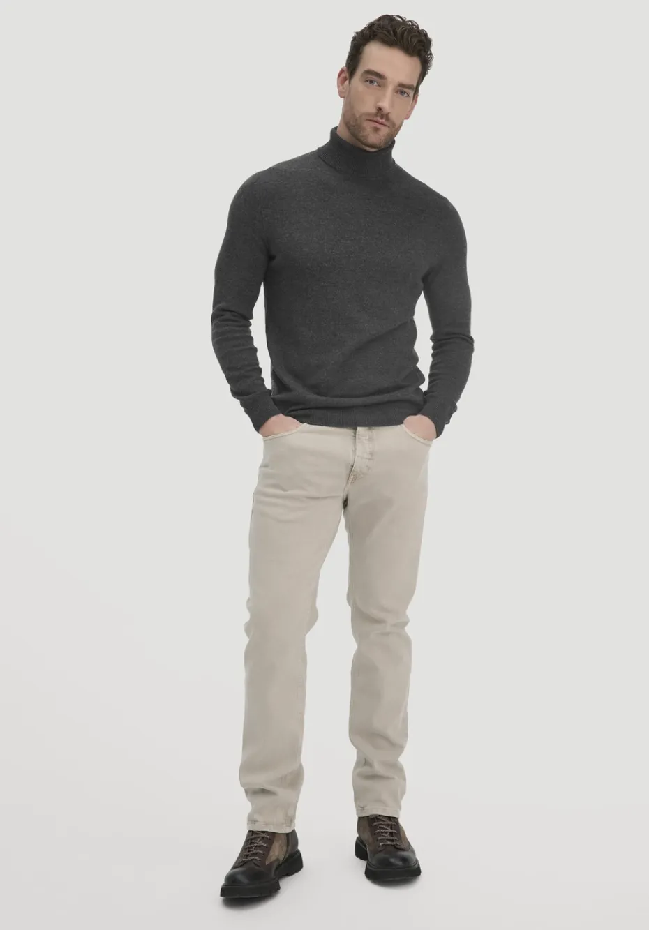 hessnatur Rollkragen Pullover Regular aus Bio-Merinowolle mit Cashmere von anthrazit Sale
