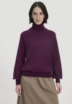 hessnatur Rollkragen Pullover Relaxed BETTER RECYCLING aus reinem Cashmere von dunkles purpur Discount