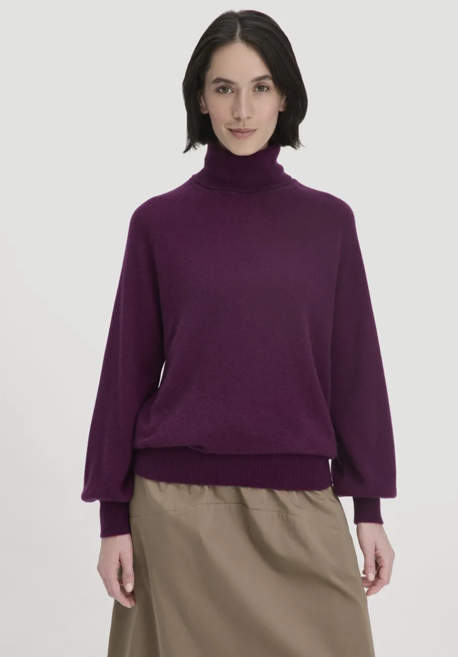 hessnatur Rollkragen Pullover Relaxed BETTER RECYCLING aus reinem Cashmere von dunkles purpur Discount