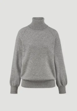 hessnatur Rollkragen Pullover Relaxed BETTER RECYCLING aus reinem Cashmere von hellgrau New