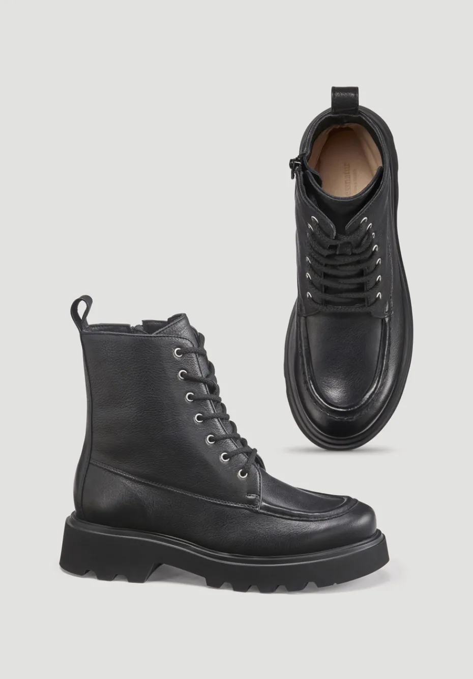 hessnatur Schnürboots aus chromfrei gegerbtem Leder von schwarz New