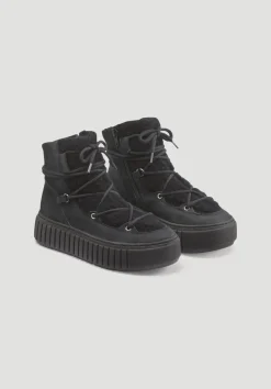 hessnatur Schnürboots Teddy aus chromfrei gegerbtem Nubuk-Leder von schwarz Sale