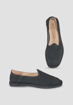 hessnatur Slipper aus chromfrei gegerbtem Nubuk-Leder von schwarz Clearance