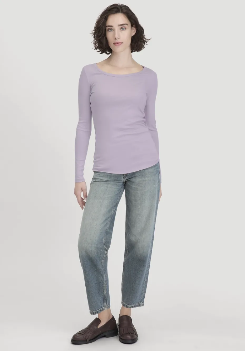 hessnatur Softrib Longsleeve Fitted aus Bio-Baumwolle und TENCEL™ Modal von pastell lavendel Sale
