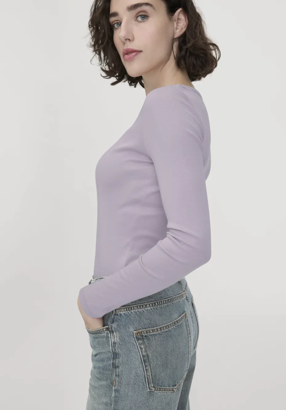 hessnatur Softrib Longsleeve Fitted aus Bio-Baumwolle und TENCEL™ Modal von pastell lavendel Sale