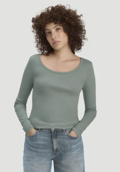 hessnatur Softrib Longsleeve Fitted aus Bio-Baumwolle und TENCEL™ Modal von mattgrün Outlet