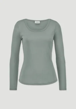 hessnatur Softrib Longsleeve Fitted aus Bio-Baumwolle und TENCEL™ Modal von mattgrün Outlet
