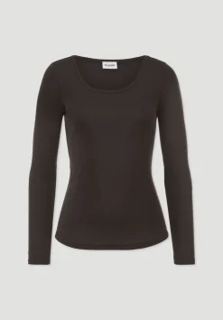 hessnatur Softrib Longsleeve Fitted aus Bio-Baumwolle und TENCEL™ Modal von kakao braun Sale