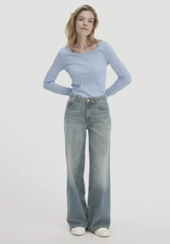 hessnatur Softrib Longsleeve Fitted aus Bio-Baumwolle und TENCEL™ Modal von himmelblau Discount