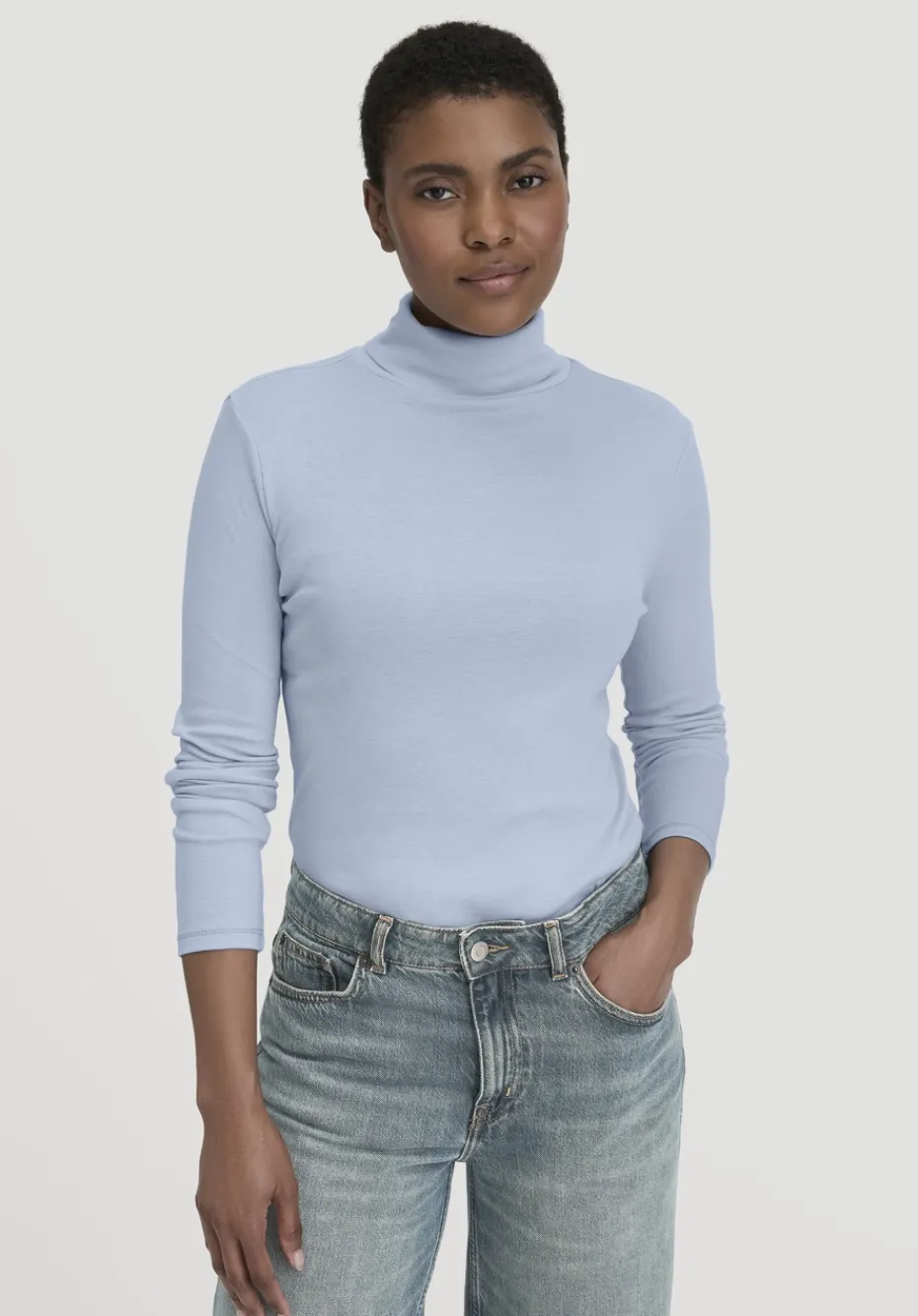 hessnatur Softrib Longsleeve Fitted aus Bio-Baumwolle und TENCEL™ Modal von himmelblau Online