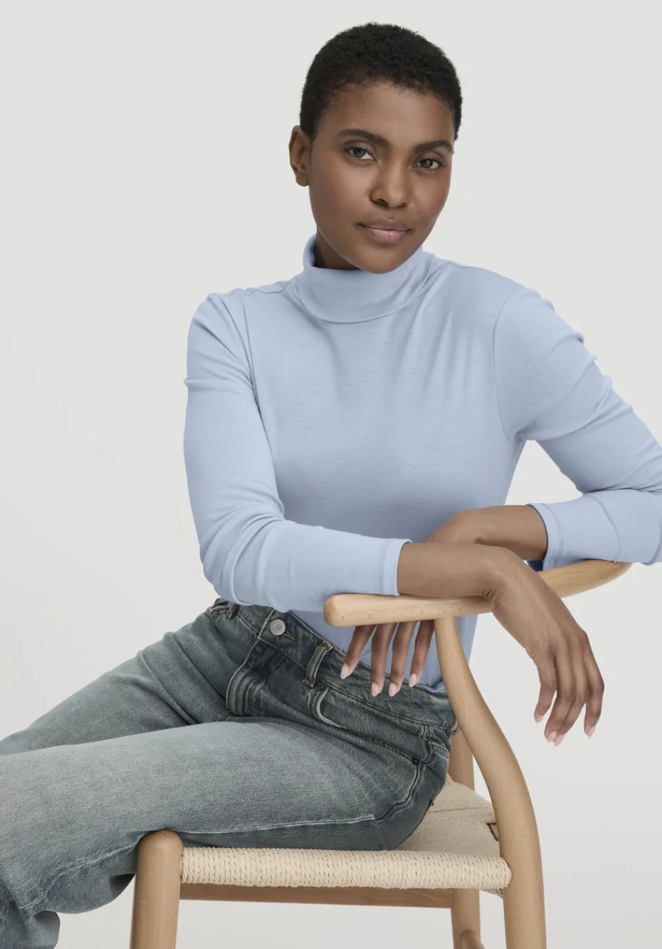 hessnatur Softrib Longsleeve Fitted aus Bio-Baumwolle und TENCEL™ Modal von himmelblau Online