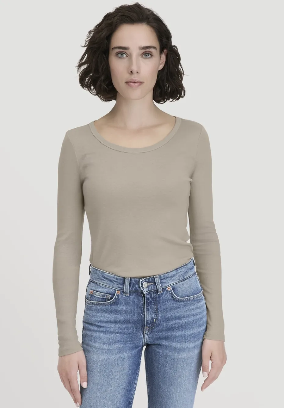hessnatur Softrib Longsleeve Fitted aus Bio-Baumwolle und TENCEL™ Modal von taupe Discount