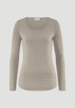 hessnatur Softrib Longsleeve Fitted aus Bio-Baumwolle und TENCEL™ Modal von taupe Discount