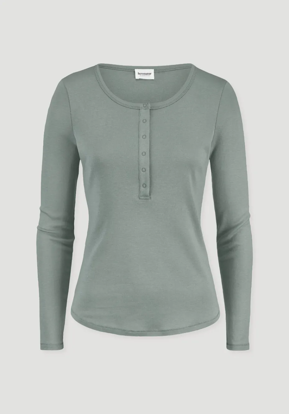 hessnatur Softrib Longsleeve Henley Fitted aus Bio-Baumwolle und Tencel™ Modal von mattgrün Clearance
