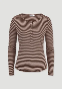 hessnatur Softrib Longsleeve Streifen Henley Fitted aus Bio-Baumwolle und TENCEL™ Modal von rosé Outlet