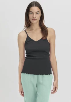 hessnatur Spaghetti Top V-Neck im 2er-Pack PURE COTTON aus reiner Bio-Baumwolle von schwarz Best