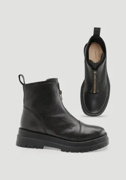 hessnatur Stiefelette mit Zipper aus chromfrei gegerbtem Leder von schwarz Discount