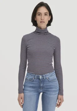 hessnatur Streifen Softrib Longsleeve Fitted aus Bio-Baumwolle und Modal von himmelblau Best