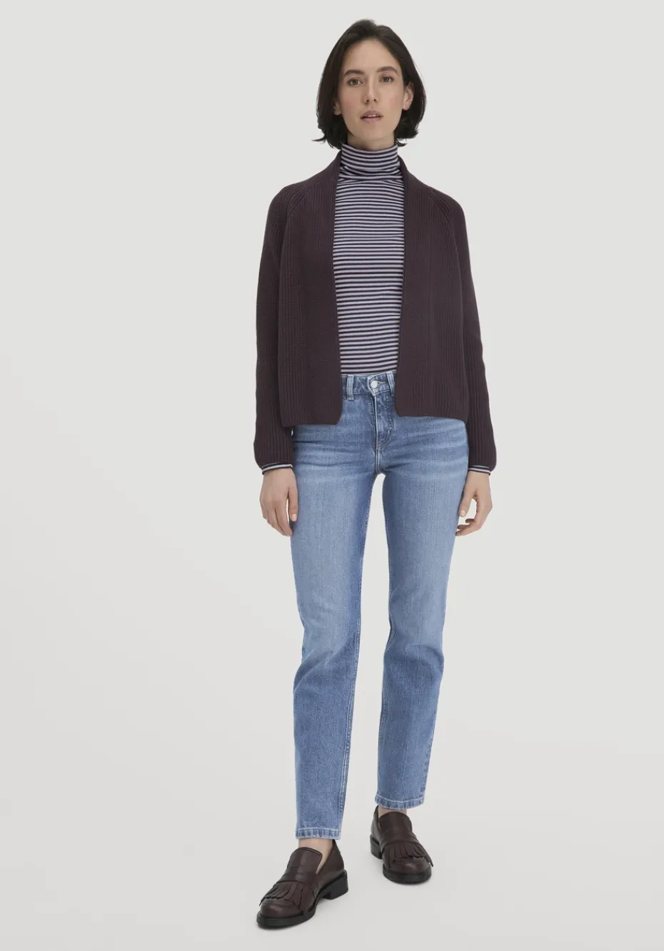 hessnatur Streifen Softrib Longsleeve Fitted aus Bio-Baumwolle und Modal von himmelblau Best