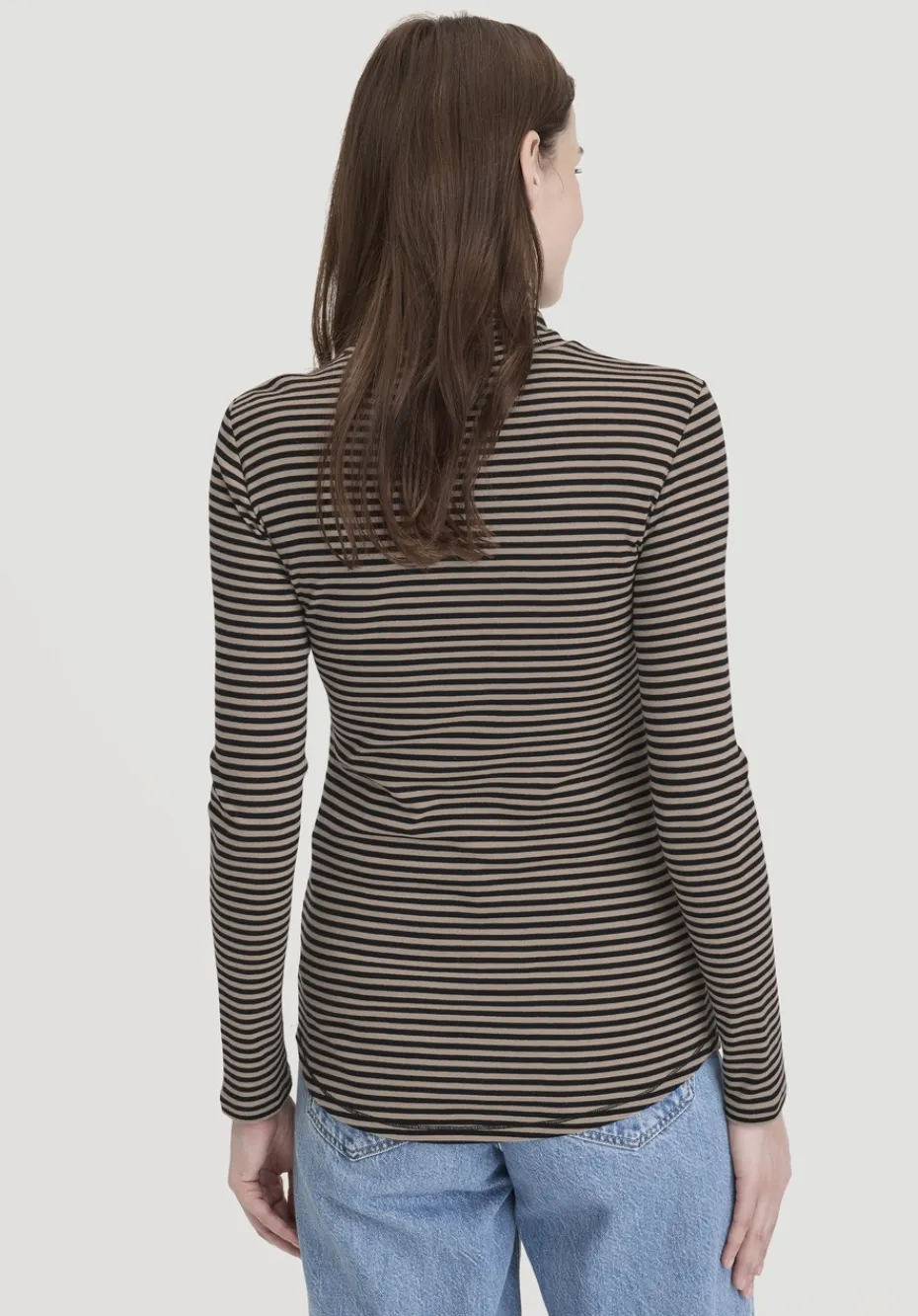 hessnatur Streifen Softrib Longsleeve Fitted aus Bio-Baumwolle und Modal von taupe Hot